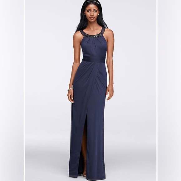 David's Bridal Dresses & Skirts - David’s Bridal Size 8 Navy Blur Beaded Collar Dress